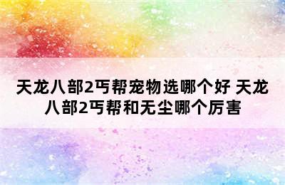 天龙八部2丐帮宠物选哪个好 天龙八部2丐帮和无尘哪个厉害